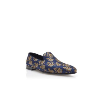 MARIO Mocassini in jacquard di seta blu navy a motivi floreali