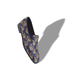 MARIO Mocassini in jacquard di seta blu navy a motivi floreali