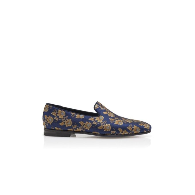 MARIO Mocassini in jacquard di seta blu navy a motivi floreali MARIO Mocassini in jacquard di seta blu navy a motivi floreali