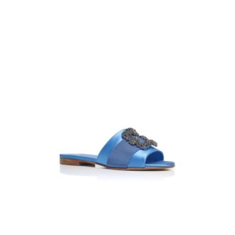 Martamod Sandali bassi in raso blu con fibbia gioiello