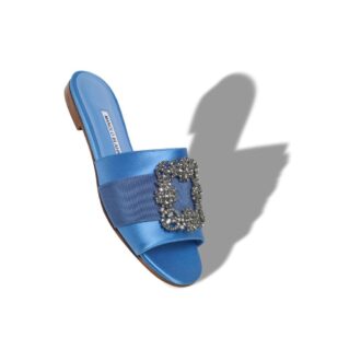 Martamod Sandali bassi in raso blu con fibbia gioiello