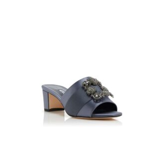 MARTANEW Sabot in raso blu-grigio con fibbia gioiello MARTANEW Sabot in raso blu-grigio con fibbia gioiello