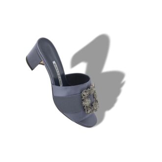 MARTANEW Sabot in raso blu-grigio con fibbia gioiello MARTANEW Sabot in raso blu-grigio con fibbia gioiello