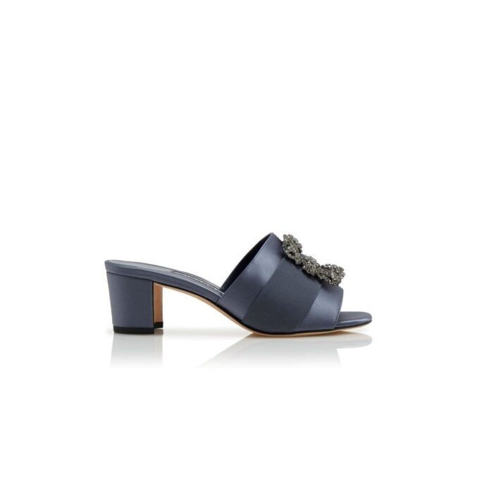 MARTANEW Sabot in raso blu-grigio con fibbia gioiello MARTANEW Sabot in raso blu-grigio con fibbia gioiello