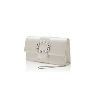 MAYCAPJOU Pochette in raso color crema con fibbia in cristallo MAYCAPJOU Pochette in raso color crema con fibbia in cristallo