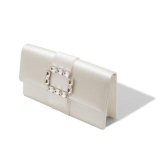 MAYCAPJOU Pochette in raso color crema con fibbia in cristallo MAYCAPJOU Pochette in raso color crema con fibbia in cristallo