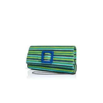 MAYGOT Pochette in cotone a righe blu e verde con fibbia