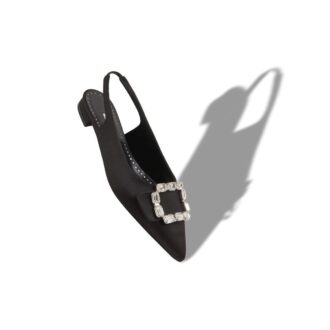 MAYJOUFLATSLI Décolleté piatte con fibbia in cristallo e raso nero
