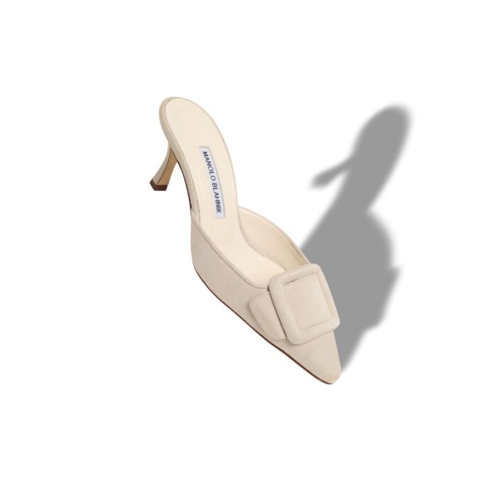 Maysale 70 Sabot in pelle scamosciata color crema chiaro con fibbia Maysale 70 Sabot in pelle scamosciata color crema chiaro con fibbia