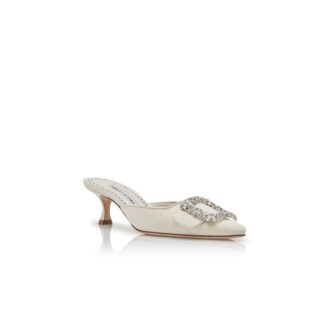 MAYSALE BRIDAL Sabot color crema in crêpe de chine con fibbia Jewel