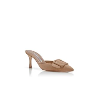 Maysale Sabot con tacco basso in pelle scamosciata beige