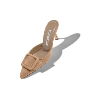 Maysale Sabot con tacco basso in pelle scamosciata beige
