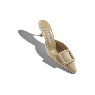Maysale Sabot con tacco basso in pelle scamosciata beige