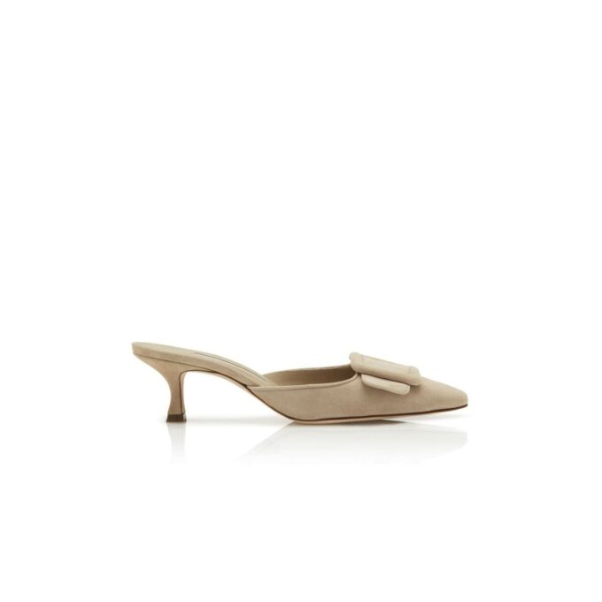 Maysale Sabot con tacco basso in pelle scamosciata beige Maysale Sabot con tacco basso in pelle scamosciata beige