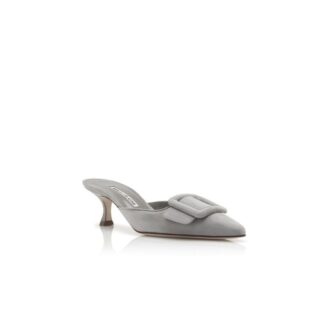 Maysale Sabot con tacco basso in pelle scamosciata grigio chiaro