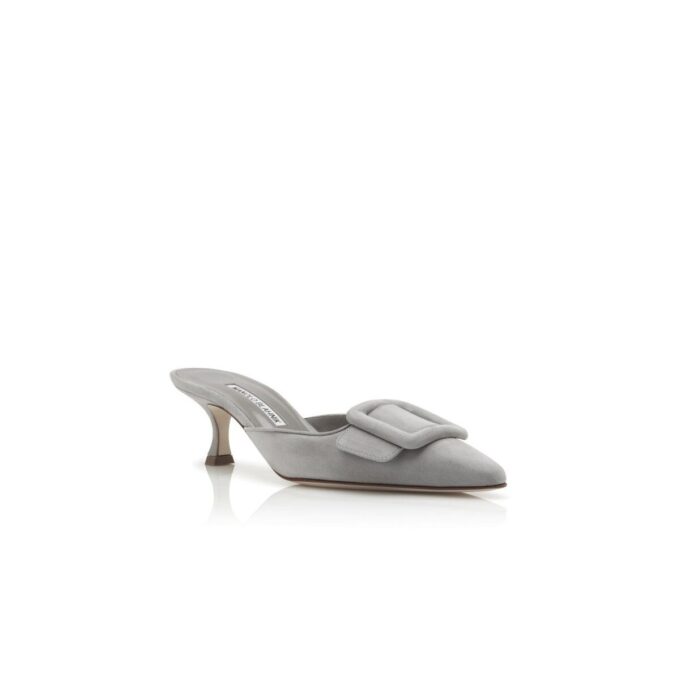 Maysale Sabot con tacco basso in pelle scamosciata grigio chiaro