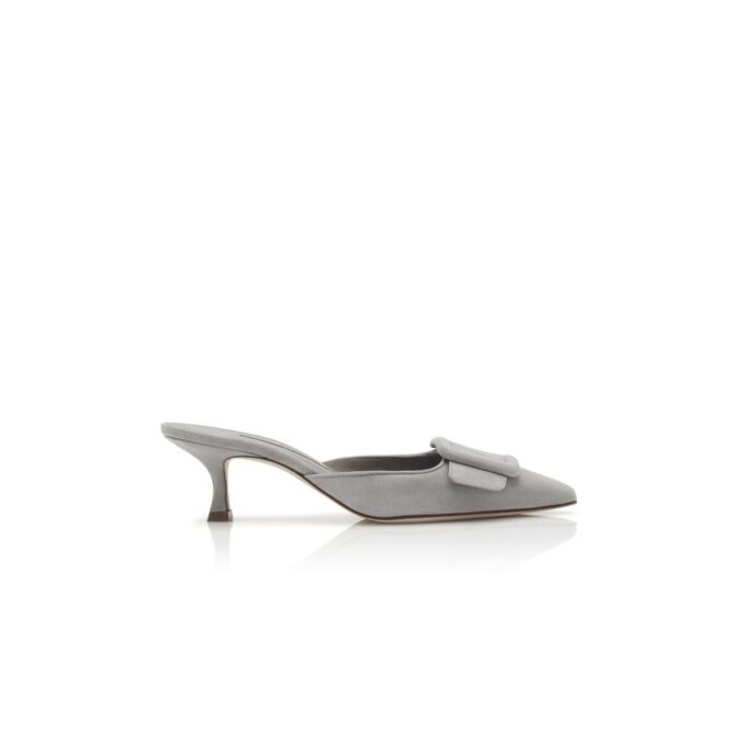 Maysale Sabot con tacco basso in pelle scamosciata grigio chiaro