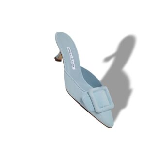 Maysale Sabot in pelle scamosciata azzurra con fibbia