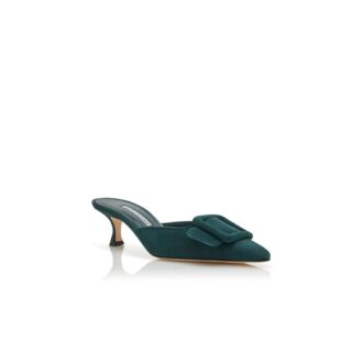 Maysale Sabot in pelle scamosciata verde scuro con fibbia