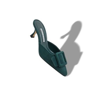 Maysale Sabot in pelle scamosciata verde scuro con fibbia