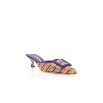 MAYSALEBI Sabot in cotone viola e arancione con fibbia