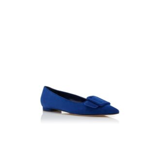 MAYSALEPUMPFLAT Décolleté basse in camoscio blu con fibbia