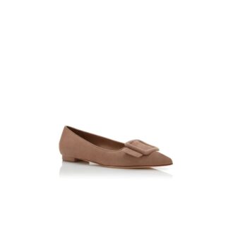 MAYSALEPUMPFLAT Décolleté basse in pelle scamosciata beige con fibbia
