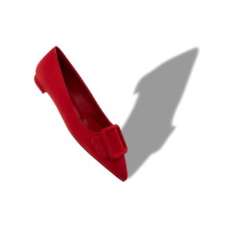 MAYSALEPUMPFLAT Décolleté basse in pelle scamosciata rossa con dettaglio fibbia