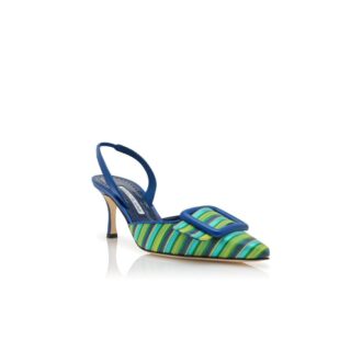 MAYSLIBI Décolleté con fibbia posteriore in cotone blu e verde