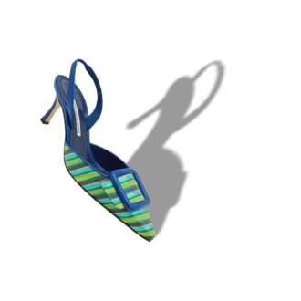 MAYSLIBI Décolleté con fibbia posteriore in cotone blu e verde