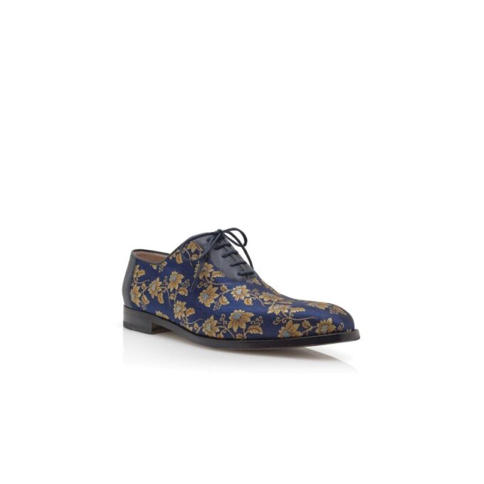 METZ Oxford in jacquard di seta blu navy a motivi floreali METZ Oxford in jacquard di seta blu navy a motivi floreali