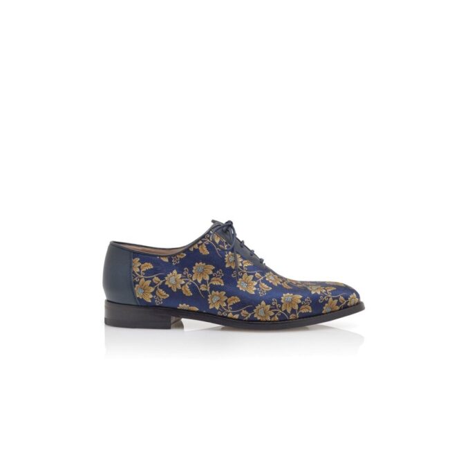 METZ Oxford in jacquard di seta blu navy a motivi floreali METZ Oxford in jacquard di seta blu navy a motivi floreali