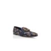 Mocassini CARLTON blu navy in jacquard di seta floreale con fibbia gioiello