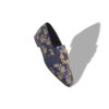 Mocassini CARLTON blu navy in jacquard di seta floreale con fibbia gioiello