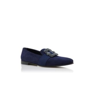 Mocassini CARLTON in pelle scamosciata blu navy con fibbia gioiello
