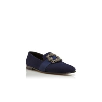 Mocassini CARLTON in pelle scamosciata blu navy con fibbia gioiello