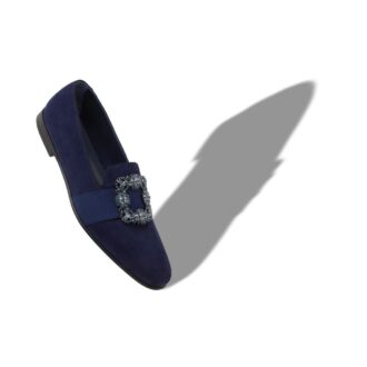 Mocassini CARLTON in pelle scamosciata blu navy con fibbia gioiello