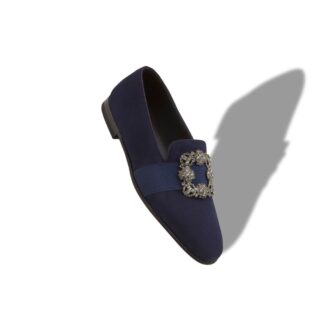 Mocassini CARLTON in pelle scamosciata blu navy con fibbia gioiello