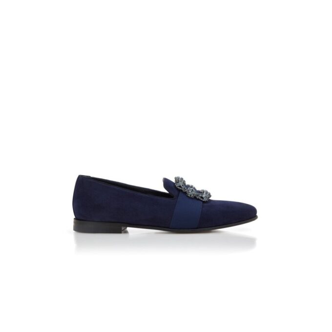 Mocassini CARLTON in pelle scamosciata blu navy con fibbia gioiello Mocassini CARLTON in pelle scamosciata blu navy con fibbia gioiello