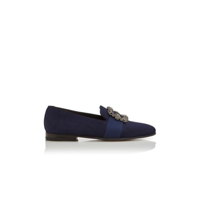 Mocassini CARLTON in pelle scamosciata blu navy con fibbia gioiello