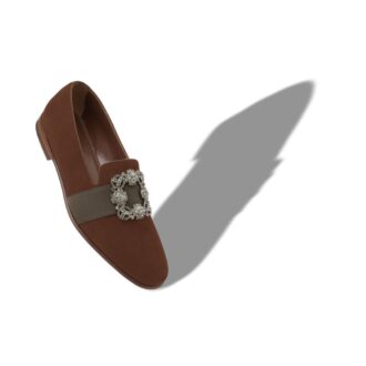 Mocassini CARLTON in pelle scamosciata marrone con fibbia gioiello