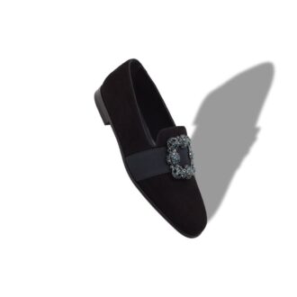 Mocassini CARLTON in pelle scamosciata nera con fibbia gioiello