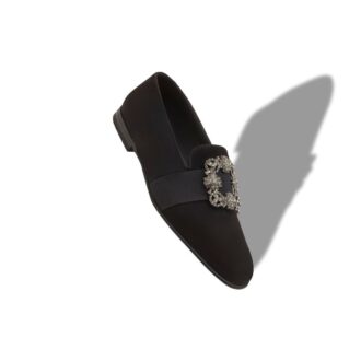 Mocassini CARLTON in pelle scamosciata nera con fibbia gioiello
