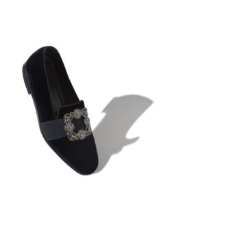 Mocassini CARLTON in velluto blu navy con fibbia gioiello