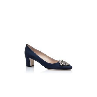 Okkato Décolleté blu navy in crêpe de chine con fibbia gioiello