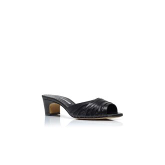 PIRUABAR Sabot in pelle nappa nera con punta aperta e arricciature