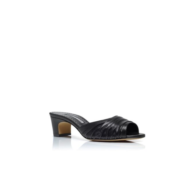 PIRUABAR Sabot in pelle nappa nera con punta aperta e arricciature PIRUABAR Sabot in pelle nappa nera con punta aperta e arricciature