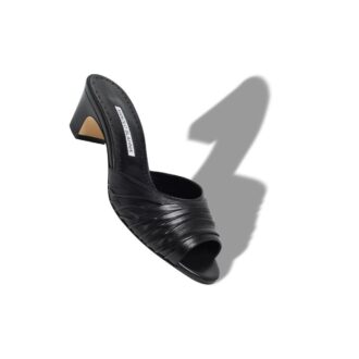 PIRUABAR Sabot in pelle nappa nera con punta aperta e arricciature