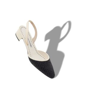 RAFFRO Décolleté con cinturino posteriore in rafia color crema e nero