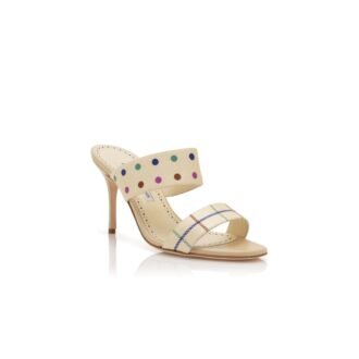 RALOTAPLA Sabot color crema in seta con dettagli a quadri e pois